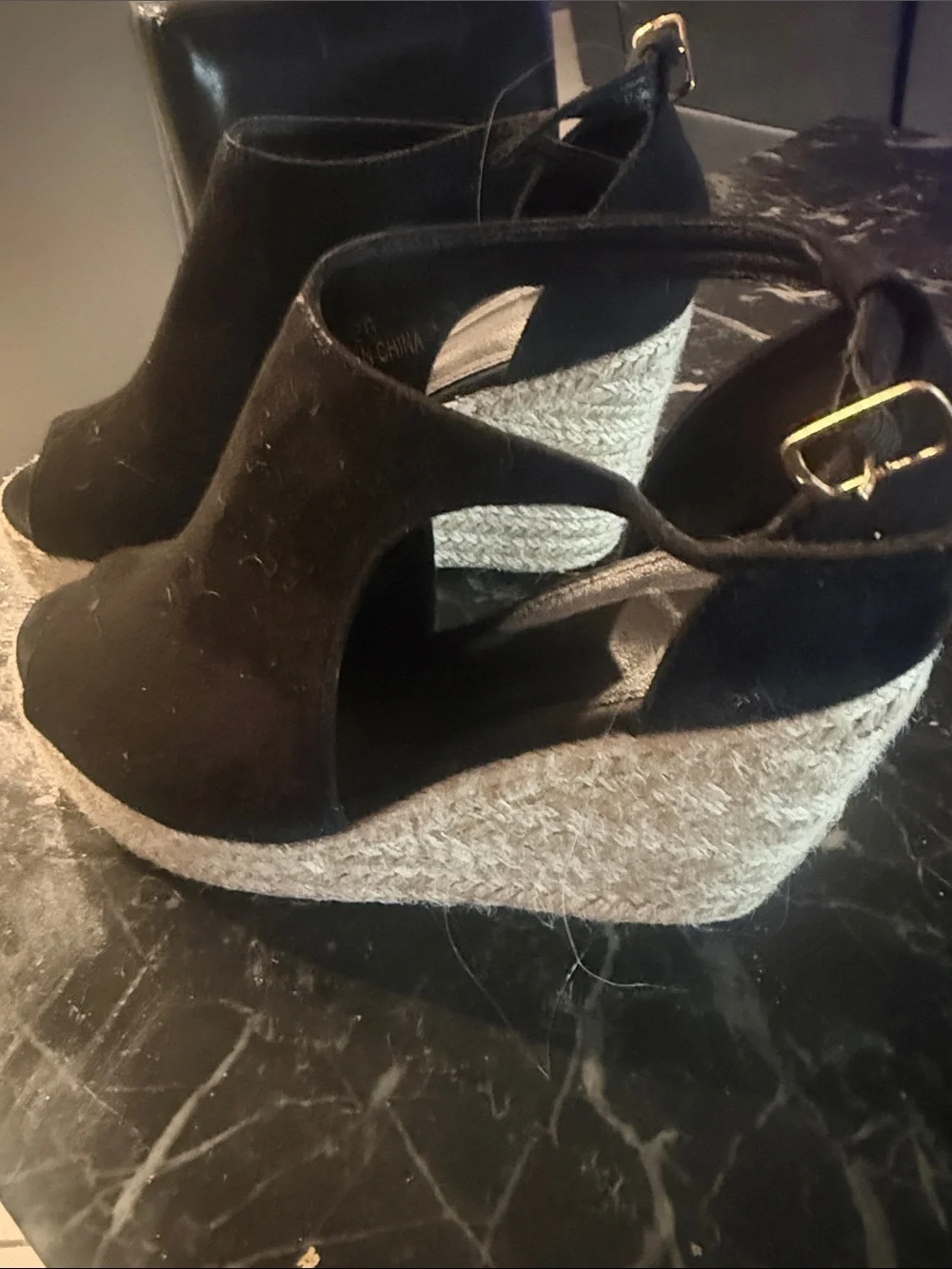 SHEIN Black Open-Toe Espadrille Wedge Sandals